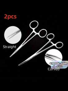 1pc/2pcs Professional Stainless Steel Tweezers - Precision Straight/Curved Tip Hemostatic Forceps, Suitable For Fishing, Pet Grooming And Outdoor Use - Durable Metal Pliers, No Electricity Required - silver - View 1