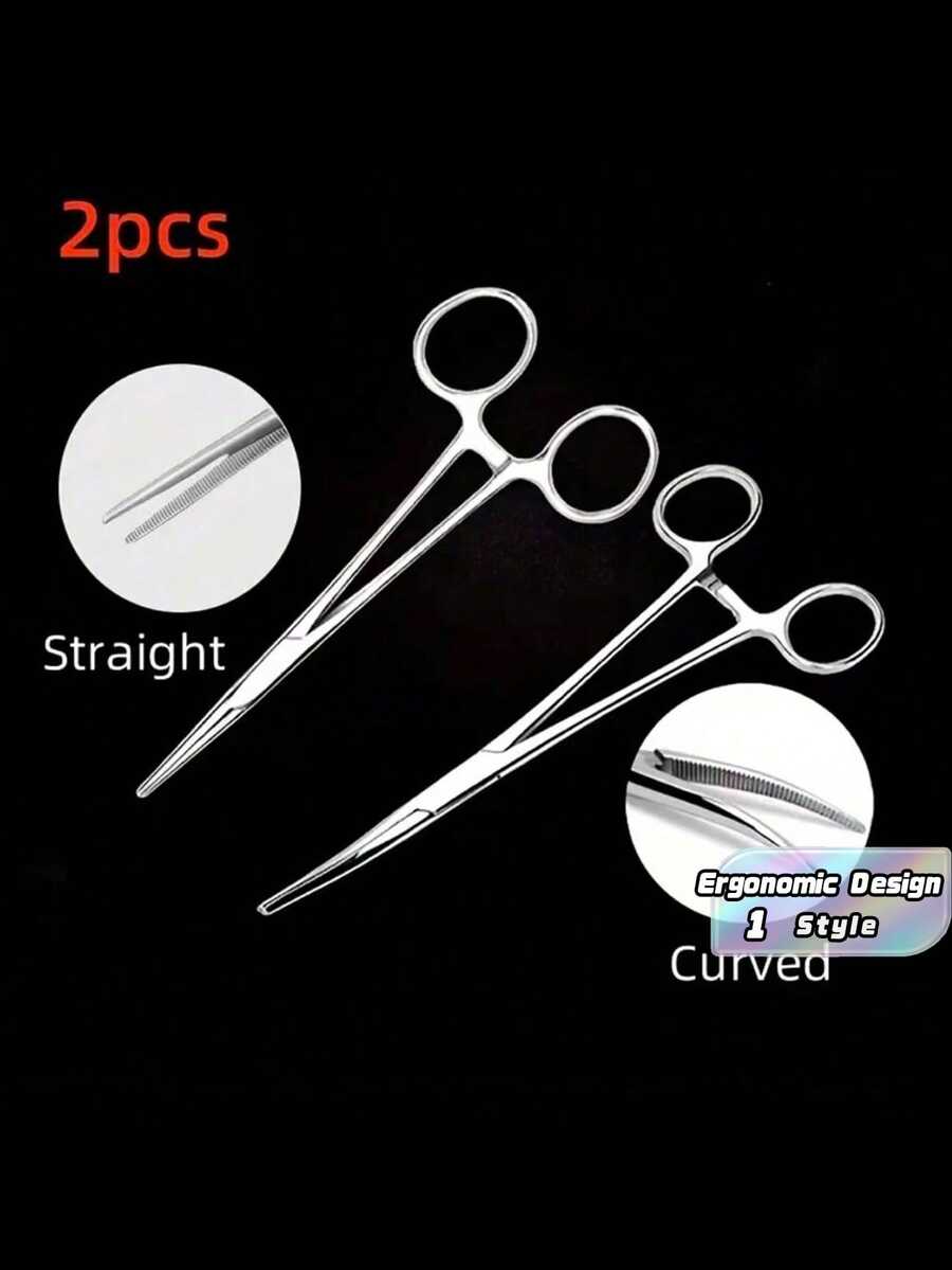1pc/2pcs Professional Stainless Steel Tweezers - Precision Straight/Curved Tip Hemostatic Forceps, Suitable For Fishing, Pet Grooming And Outdoor Use - Durable Metal Pliers, No Electricity Required - silver - View 1