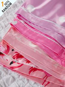 SHEIN 女童睡衣盲盒，包含粉色愛心、粉色蝴蝶結、火烈鳥、紫色波點，4款隨機發送1套，舒適開襟短袖短褲家居服套裝，4款睡衣套裝隨機1套 - 彩色 - 查看 6