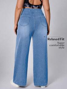 Flexra Plus Size Soft Mid-Blue Wash Stretch Denim Jeans - Light Wash - View 2