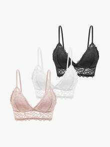 Bisouelle 3pack Floral Lace Bralette Set Lingeriefor Summerfor Summer - Multicolor - View 1