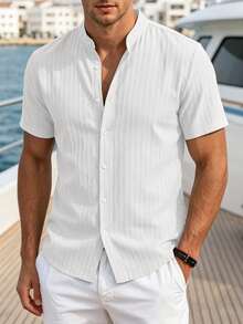 VENTUSAIL Men's Solid Colour Casual Short-Sleeve Shirt, Summer Vacation, Vintage Style For Men - White - View 6