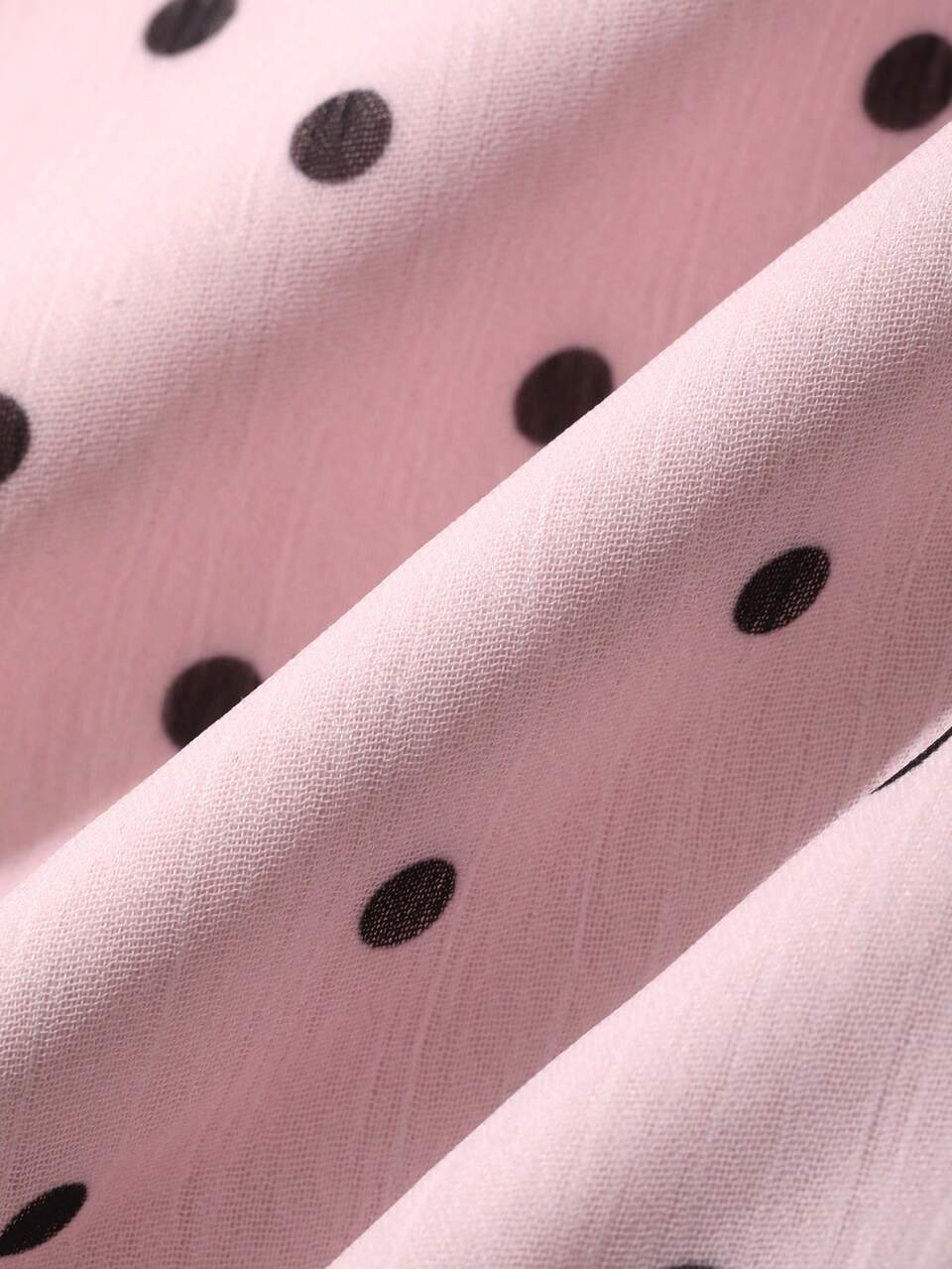 Summer Autumn Square Neck Puff Short Sleeve Cinched Waist Pink Polka Dot Print Chiffon A-Line Hem Elegant Women's Mid-Length Dress