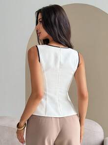 DAZY Women's Elegant Colorblock Sleeveless Pullover Blouse, Summer - White - View 2