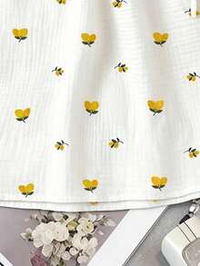 SHEIN PariChic Women's Spring/Summer Floral Print Fresh Fashion Drawstring Stand Collar Sleeveless Top - White - View 4