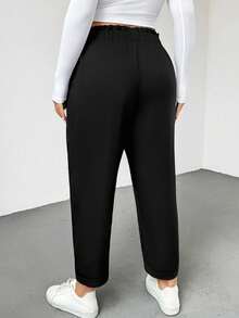 Shapeblank 大码女式夏季锥形裤，休闲裤，七分裤，黑色裤子，舒适裤，夏季宽松飘逸裤 - 黑色 - 查看 3