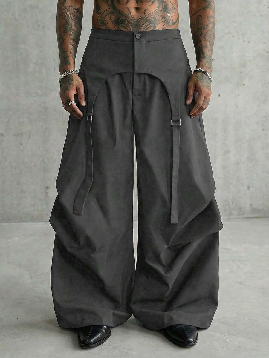 AXEPEAK Men's Fashionable Design Wide Leg Pants - Grey - View 1