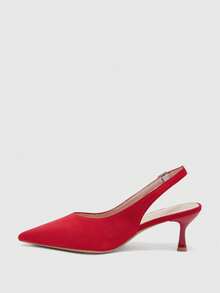 CUCCOO BIZCHIC Women's Red Pointed Suede Simple Commuter Fashion Wear Stiletto Back Strap High Heel Shoes - Red suede - View 4