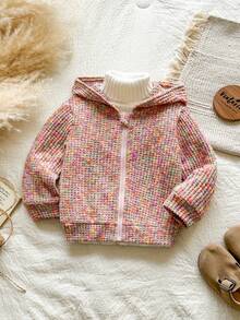 SHEIN Vintaside Kids 女嬰秋季長袖連帽時尚復古休閒外套，適合涼爽天氣，戶外旅行、度假或日常休閒出遊、購物、散步 - 藕粉色 - 查看 4