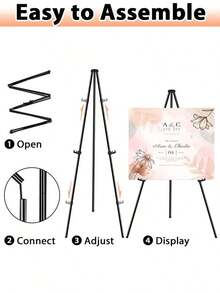 1 buah Penyangga Pajangan Lipat, Penyangga Tripod Portabel, Penyangga Logam yang Dapat Diatur Warna Putih/Hitam, Cocok untuk Papan Tanda Pernikahan, Poster, Lukisan, Iklan Upacara, Perlengkapan Sekolah, Pajangan Spanduk Ulang Tahun - Beraneka warna - View 4