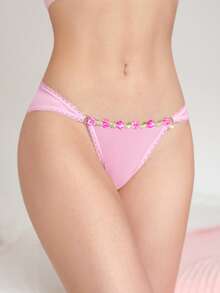 PetitDoll 1pc Floral Embroidered Women's Panties, Sweet & Comfortable Women's Triangle Panties, Suitable For Dates, Parties, Women's Wear, All Seasons And Daily Occasions - Pink - View 4