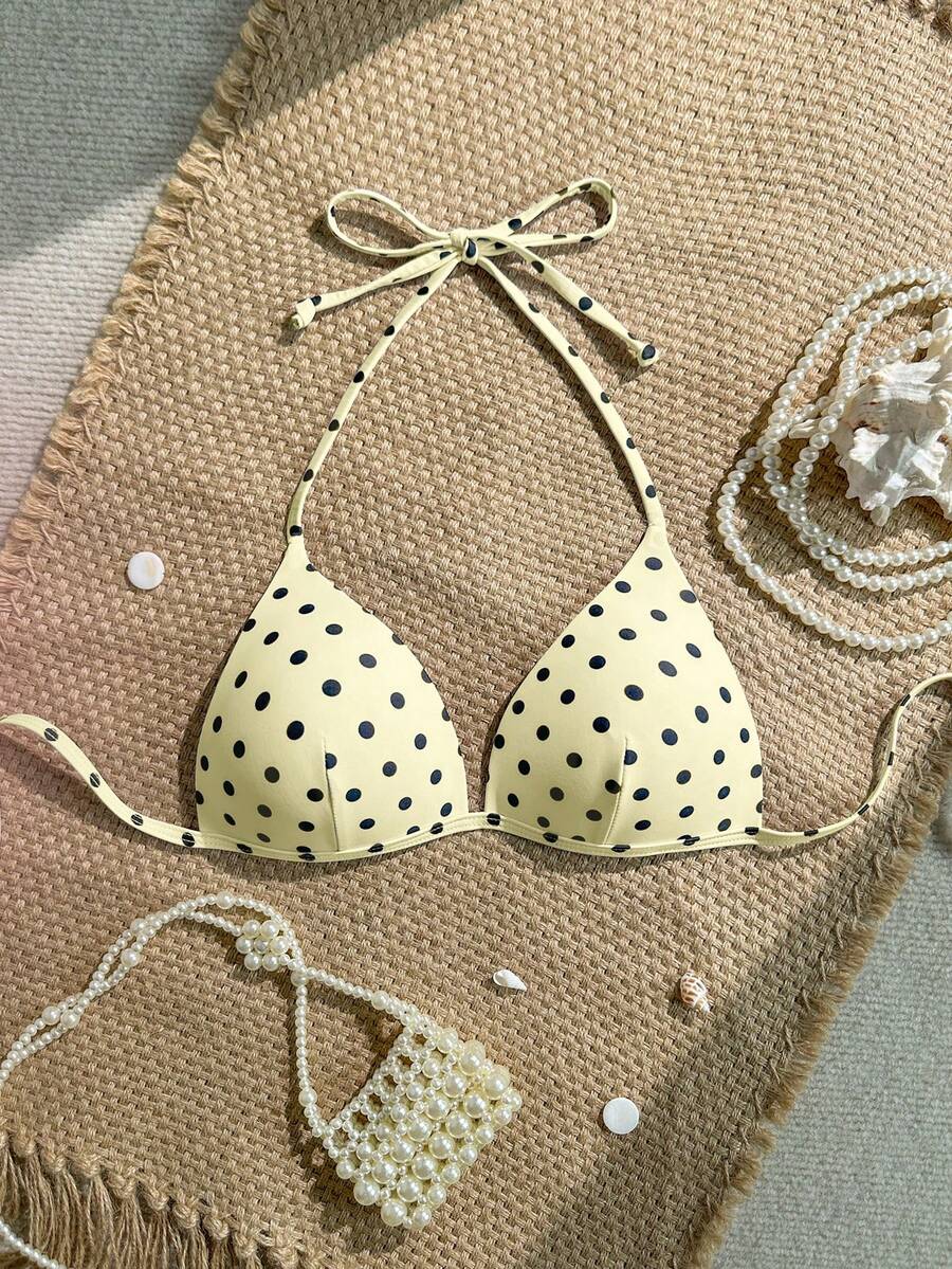 Swim Vcay Atasan Baju Renang Motif Polkadot untuk Liburan di Pantai - Kuning muda - View 1