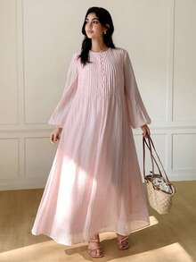 Solavon Plus Size Solid Color Casual Vacation Dress Fall - Dusty Pink - View 4