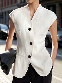 Duskaine Women's Casual Button-Up Shirt, Elegant And Professional For Work And Commute, Summer - White - View 5