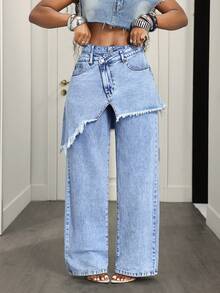 BamGleam Casual Y2k 2000s Comfortable Wrap Women's Jeans Night Out Aqua Blue Summer - Blue - View 5
