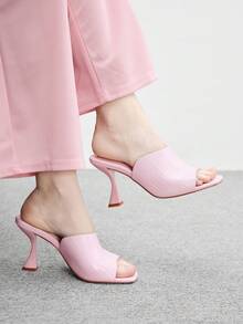 CUCCOO BIZCHIC 女款新款法式時尚露趾方頭細高跟拖鞋，粉色氣質優雅高級感百搭仙女風 - 藕粉色 - 查看 5