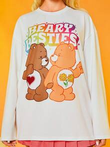 SHEIN X Care Bears 1 件標語與熊圖案落肩 T 卹（不含熊娃娃） - 白色 - 查看 3