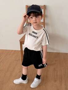 DAZY Baby Boy Round Neck Striped Short Sleeve T-Shirt And Shorts 2 Pieces Set Summer Toddler - White - View 8