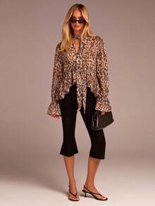COSMINA Women's Fashion Leopard Print Tie-Front Ruffle Blouse - Multicolor - View 3