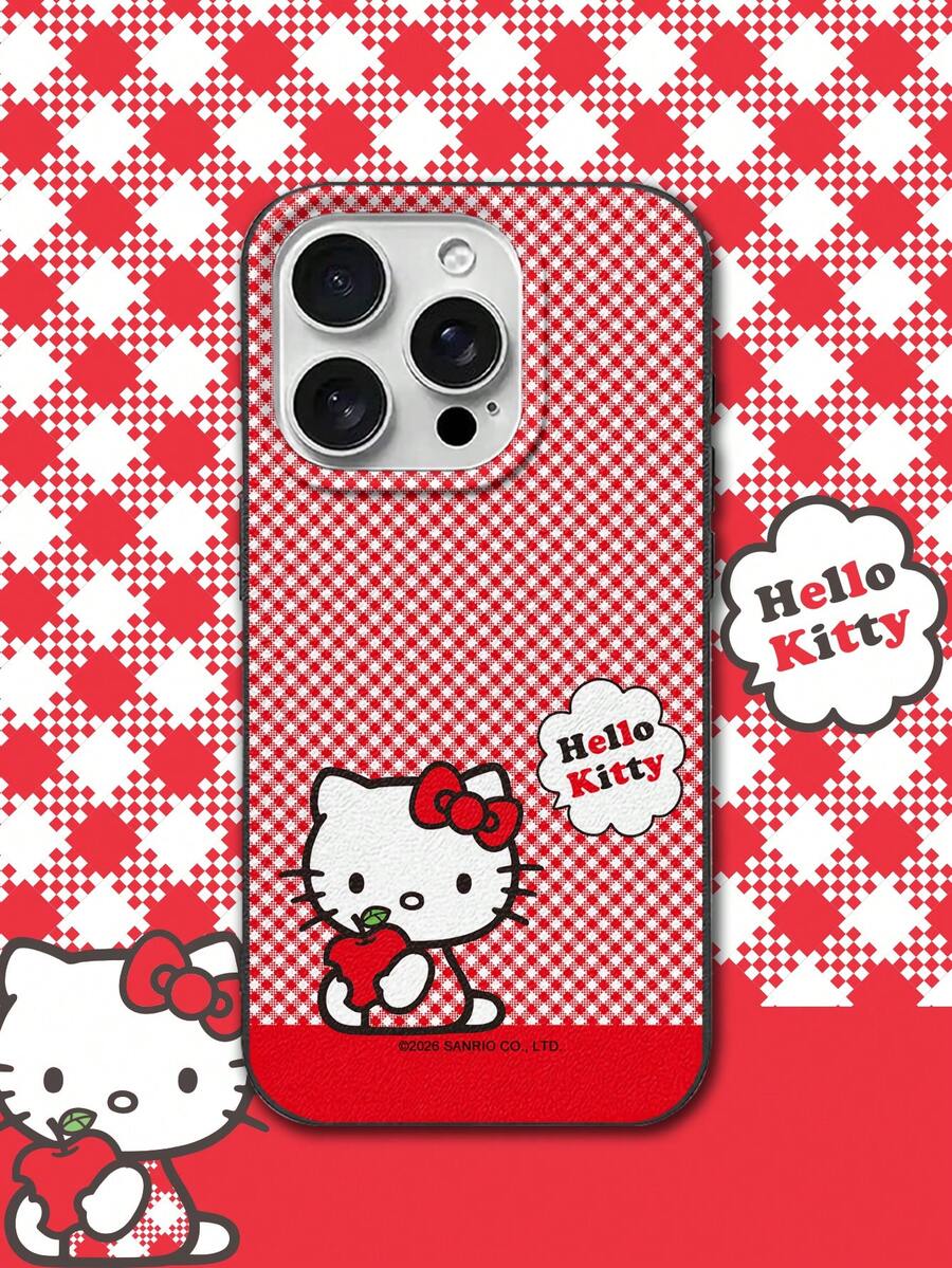 HELLO KITTY AND FRIENDS | SHEIN Hello Kitty 全角色與反派彩色貼紙拼貼印花皮革手機殼 防震防摔 全包覆保護殼 適用 iPhone 17 Pro Max 16 15 14 13 12 Pro Max Plus Y2K 復古美學 可愛少女風 Ins 高顏值手機殼 - 彩色 - 查看 1