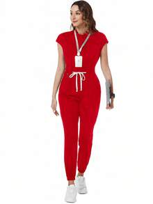 TaskEZ Mono de enfermería con cintura con cordón - Rojo - Ver 3