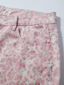 ROMWE MEN Street Life Shorts de mezclilla con estampado de leopardo, bolsillo y strass para hombre - Multicolor - Ver 3