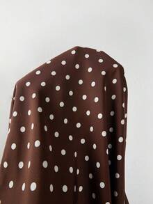 SHEIN PariChic 女款波點印花垂領百褶時尚優雅洋裝 - 棕色 - 查看 6