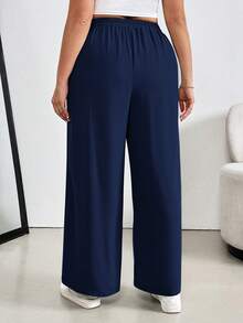 Shapeblank Plus Size Women Mint Green High Waist Pencil Pants Fall - Navy Blue - View 2