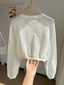 SHEIN Tween Girl Solid Color Casual Versatile Daily Wear Cardigan - White - View 2