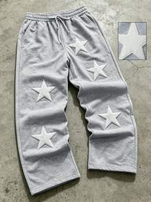 ROMWE MEN Street Life 男士寬鬆版刺繡毛巾布運動長褲 - 灰色 - 查看 6