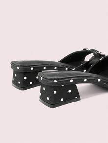 CUCCOO DOLLMOD Women's Shoes, Polka Dot Thick Heel, Black, Square Toe Bow Sandals, Casual And Comfortable Slippers In Summer - Black - View 6