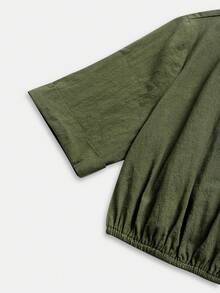 Louniche 女款新款休閒日常純色舒適兩件套 - 軍綠色 - 查看 3
