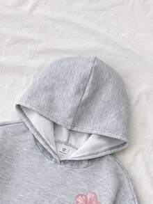 SHEIN 少女花卉印花連帽休閒日常秋季衛衣 - 粉色 - 查看 3