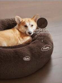 1 Soft And Comfortable Plush Pet Round Nest, Plush Pet Round Mattress Bed, Suitable For Large And Medium-Sized Cats And Dogs, Can Keep The Pet's Neck Warm, Suitable For Winter Use. - Coffee Brown - View 5