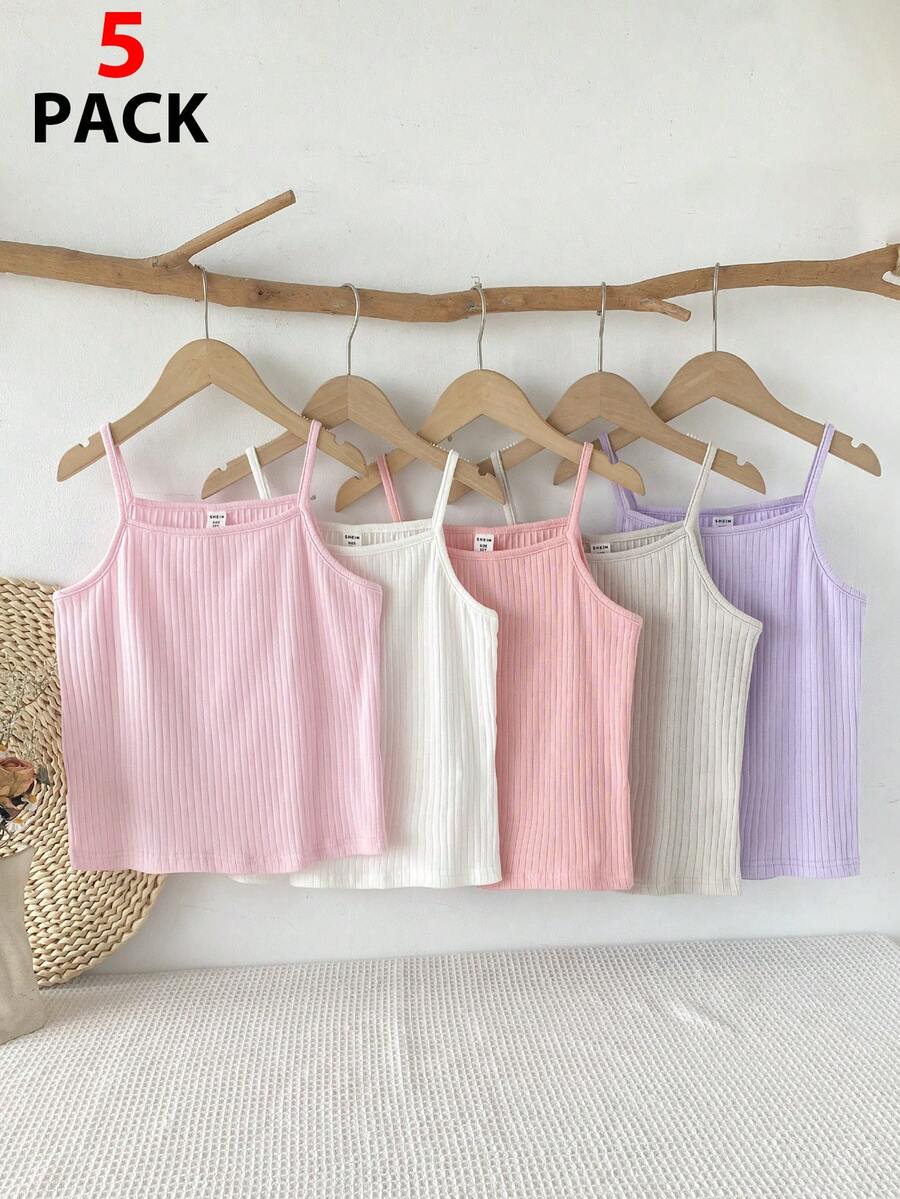 Conjunto de ropa interior de capa base para niñas, minimalista, elegante, con textura acanalada y alta elasticidad, 5 piezas en colores surtidos - Multicolor - Ver 1