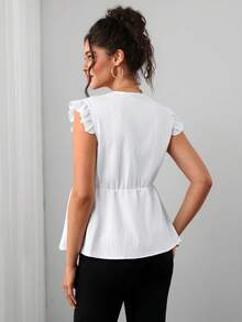 SHEIN Maternity Summer Casual Elegant Normal Solid Color Lace Patchwork Blouse Babyshower Allover White - White - View 2