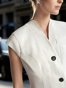 Duskaine Women's Casual Button-Up Shirt, Elegant And Professional For Work And Commute, Summer - White - View 4