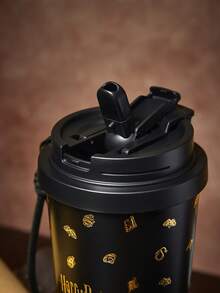 HARRY POTTER X SHEIN 500ml /16 Oz 真空保溫不鏽鋼杯，1個防漏蓋，適用於熱飲/冷飲，適用於大多數杯架 - 黑色 - 查看 5