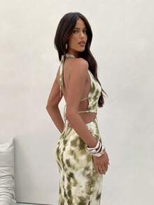 Aloruh Elegantes, sexy Damen-Strandkleid für den Urlaub, figurbetont, lang, mit vorderem Cutout, Perlendekor und Zebramuster - Verschiedenfarbig - Übersicht 4