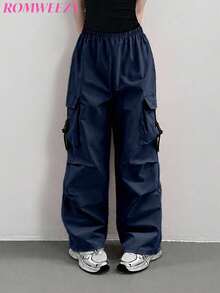Tween Girls' Casual Cargo Pants With Flap Pockets - Royal Blue - View 4