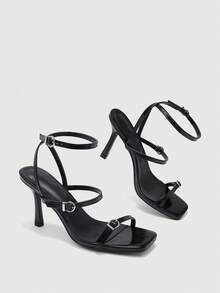 CUCCOO BIZCHIC Chaussures pour mode élégantes de navette à bout rond avec boucle et talons aiguilles - Noir pur - Voir 10