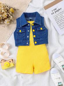 SHEIN Genkimix Kids 女童（小）兩件套 - 黃色 - 查看 7