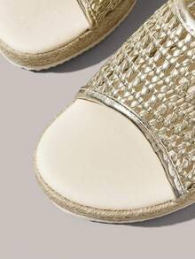 Styleloop Women's Fashionable Versatile Buckle Design Thick Bottom Wedge Sandals For Daily Wear Holiday Travel Essential Boho Cowgirl Outfit - Gold - View 6