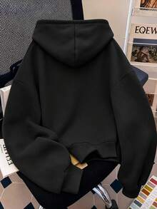 EMERY ROSE Pearl Decorated Hooded Long Sleeve Fashion Casual Daily Plus Size Sweatshirt - Black - View 2