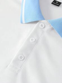 Manfinity Mode 男士高級休閒商務短袖 Polo 衫 高爾夫 白色與藍色 夏季老錢風 日常休閒 送禮 派對 度假 假期 儀式 - 白色 - 查看 3
