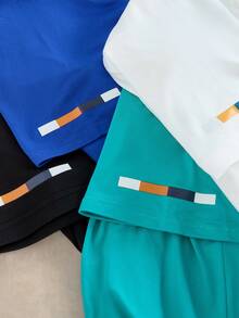 4pcs Men's Round Neck Letter Printed Stripe Short Sleeve Fashionable Loose Comfortable T-Shirt For Your Tennis Boyfriend - Multicolor - View 2