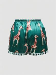 Chillnights Conjunto de pijama de talla grande con estampado de rayas de leopardo, cuello de solapa y botones, de satén, estilo casual juvenil - Multicolor - Ver 4