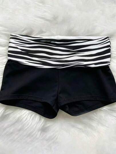 IslaSuriya Shorts décontractés polyvalents pour femme, imprimé zébré et blocs de couleurs, pour tous les jours