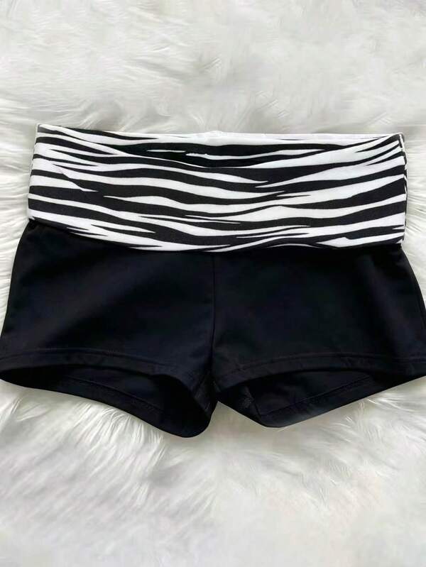 IslaSuriya Women's Zebra Print Colorblock Casual Versatile Daily Shorts