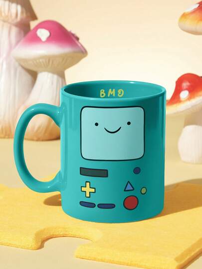 ADVENTURE TIME X SHEIN قطعة واحدة كوب سيراميك مطبوع بنمط كرتوني 10.14 أونصة/300 مل، مناسب لحمل الماء والحليب والعصير والقهوة والشاي، BMO وJAKE وFINN وLUMPY SPACE وADVENTURE TIME